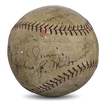 1925 New York Giants Team Signed National League John Heydler Baseball- 20 Sigs With Nine HOFers incl McGraw, Jennings and Youngs